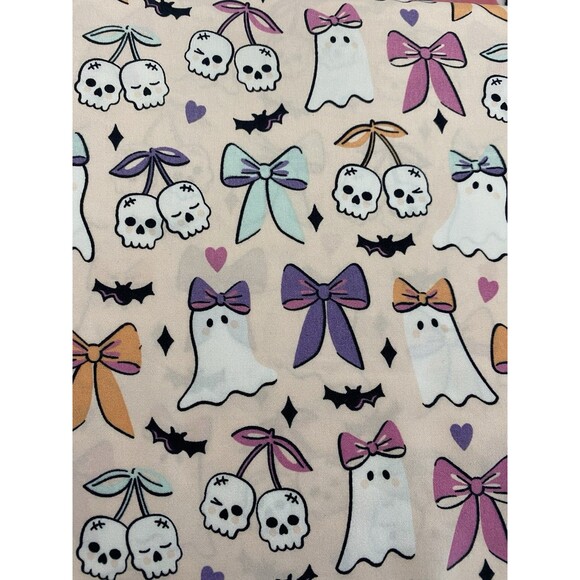 Betsey Johnson TWIN Sheet Set Bows Ghosts Skulls Pink Halloween 3 Piece - Picture 4 of 5